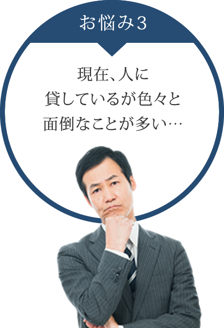 お悩み3：現在、人に貸しているが色々と面倒なことが多い…