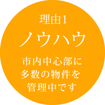 理由1：ノウハウ 市内中心部に多数の物件を管理中です